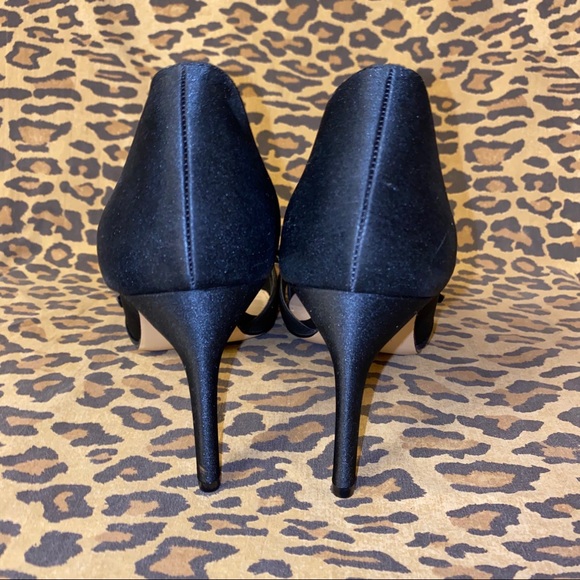 NINA Black Satin Bow Open Toe Pumps Sz 9.5 - Picture 4 of 9